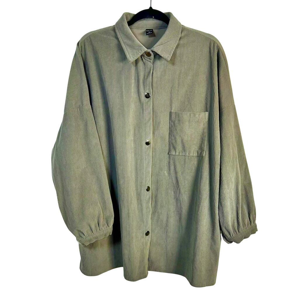 Oversized Corduroy Button Snaps Balloon Sleeves Earthy Minimalist Soft Sage XL - Picture 2 of 5